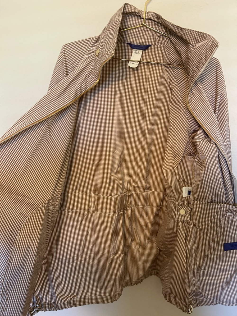 Les Copains BLUE RaincoatLightweight Checked Zip-Front Jacket in Brown and White - Picture 6 of 8